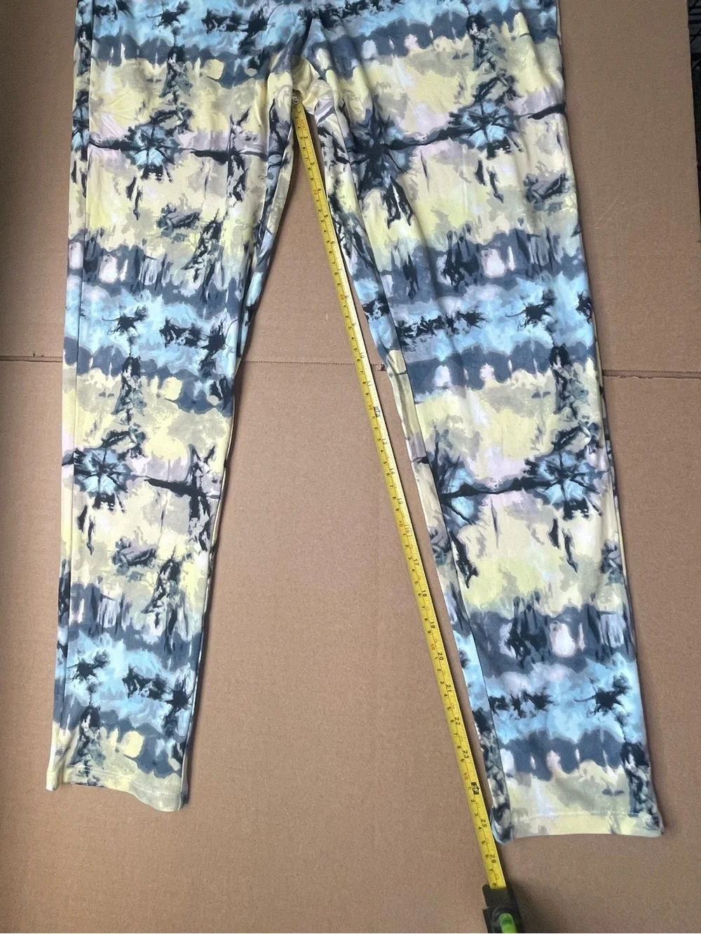Abstract Tie Dye Leggings Blue Yellow Stretch Yoga Pants Zoe by Zoe & Phoebe Y2K